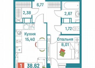 Продам 1-комнатную квартиру, 38.6 м2, Мурино, ЖК Графика
