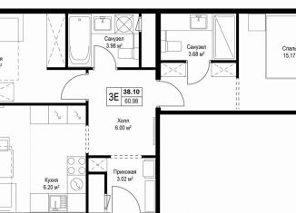 Продажа 2-ком. квартиры, 60.9 м2, деревня Сапроново, микрорайон Купелинка, 7
