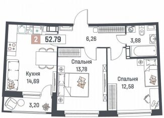 Продается двухкомнатная квартира, 52.8 м2, Мурино, ЖК Авиатор