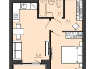 1-комнатная квартира на продажу, 41.6 м2, Калининград