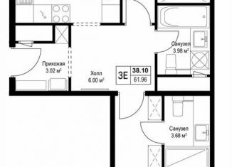 Продам двухкомнатную квартиру, 62 м2, деревня Сапроново, микрорайон Купелинка, 7, ЖК Эко Видное 2.0