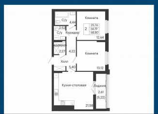 Продается двухкомнатная квартира, 68.8 м2, Ростов-на-Дону