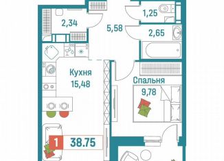 Продаю 1-комнатную квартиру, 38.8 м2, Мурино, ЖК Графика