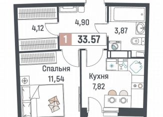 Однокомнатная квартира на продажу, 33.6 м2, Мурино, ЖК Авиатор