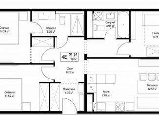 Трехкомнатная квартира на продажу, 80.9 м2, деревня Сапроново, ЖК Эко Видное 2.0, микрорайон Купелинка, 7