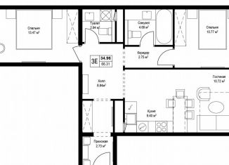 Продаю 2-комнатную квартиру, 65.8 м2, деревня Сапроново, квартал Центральный, 9, ЖК Эко Видное 2.0