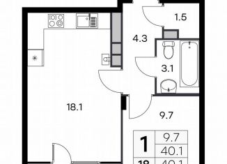 Продается однокомнатная квартира, 40.1 м2, Нижегородская область
