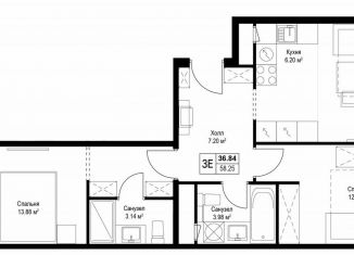 Продажа 2-комнатной квартиры, 58.2 м2, деревня Сапроново, микрорайон Купелинка, 7, ЖК Эко Видное 2.0