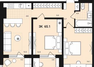 Продажа трехкомнатной квартиры, 65.1 м2, Обь, Геодезическая улица, 29