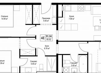 Продается трехкомнатная квартира, 80.9 м2, деревня Сапроново, ЖК Эко Видное 2.0, микрорайон Купелинка, 7