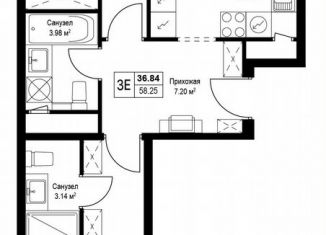 Продажа 2-ком. квартиры, 58.4 м2, деревня Сапроново, квартал Центральный, 9, ЖК Эко Видное 2.0