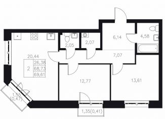 Продаю двухкомнатную квартиру, 69.6 м2, Татарстан, Адмиралтейская улица, 2