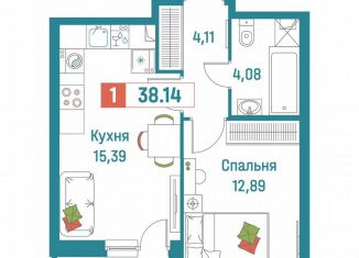 Продается 1-комнатная квартира, 38.1 м2, Мурино, ЖК Графика