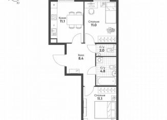 2-ком. квартира на продажу, 48.4 м2, посёлок Шушары