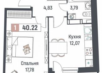 Продается однокомнатная квартира, 40.2 м2, Мурино, ЖК Авиатор