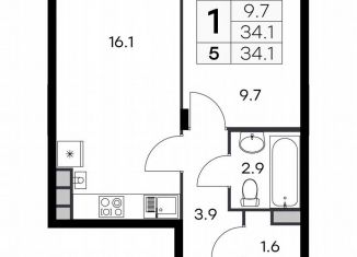 1-комнатная квартира на продажу, 34.1 м2, Нижегородская область