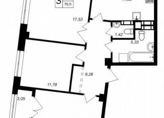 3-комнатная квартира на продажу, 75.1 м2, село Белоглинка, Парковая улица, 1к1