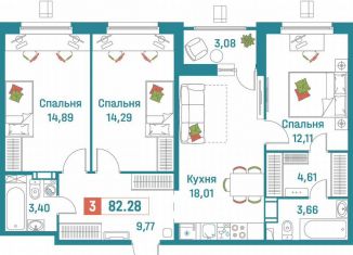 Продам 3-ком. квартиру, 82.3 м2, Мурино, ЖК Графика