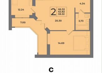 Продам 2-ком. квартиру, 66.3 м2, Калининград