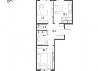Продается двухкомнатная квартира, 58.3 м2, посёлок Шушары