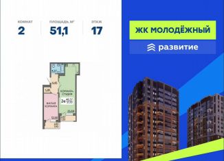 Двухкомнатная квартира на продажу, 51.1 м2, Воронеж, улица Теплоэнергетиков, 17к1