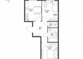 Двухкомнатная квартира на продажу, 48.4 м2, посёлок Шушары