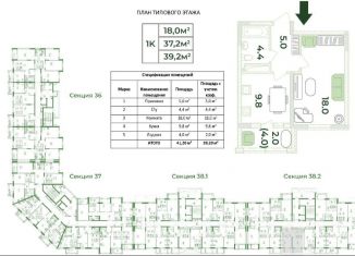 Продаю 1-комнатную квартиру, 42.1 м2, село Мирное