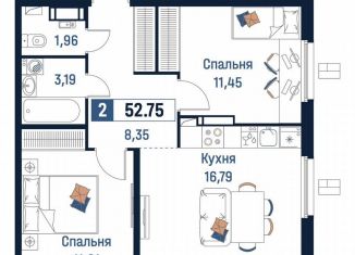 Продается двухкомнатная квартира, 52.8 м2, Ярославль, Романовская улица, 6к2, ЖК Норские Резиденции