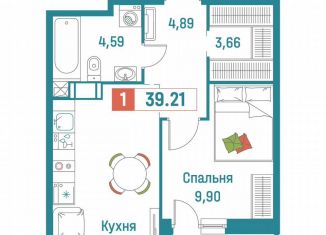 Продается 1-комнатная квартира, 39.2 м2, Мурино, ЖК Графика