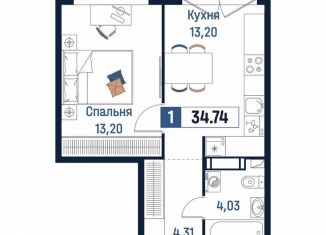 1-ком. квартира на продажу, 34.7 м2, Ярославль, Романовская улица, 6к2, ЖК Норские Резиденции