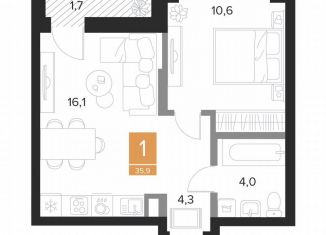 Продажа 1-ком. квартиры, 35.9 м2, Курск