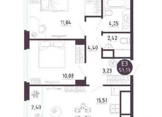 Продам двухкомнатную квартиру, 53.1 м2, Рязань