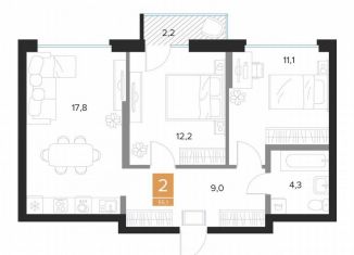 Продам двухкомнатную квартиру, 55.1 м2, Курск