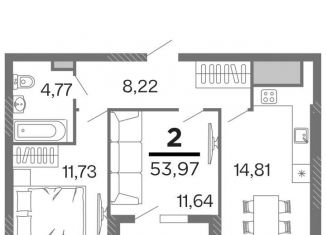 Двухкомнатная квартира на продажу, 54 м2, Рязань