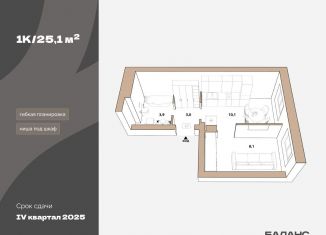 Продажа однокомнатной квартиры, 25.1 м2, Тюмень
