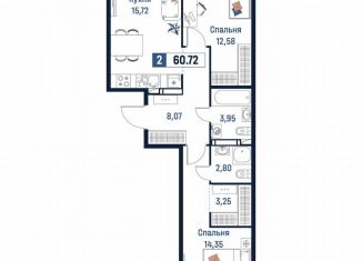 Продается 2-ком. квартира, 60.7 м2, Ярославль, Романовская улица, 6к2, ЖК Норские Резиденции