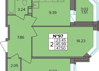 Двухкомнатная квартира на продажу, 46 м2, деревня Новое Девяткино, Лесная улица, 19
