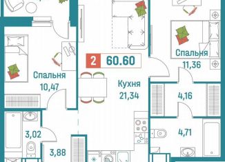 Продажа 2-ком. квартиры, 60.6 м2, Мурино, ЖК Графика