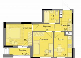 Продам двухкомнатную квартиру, 43.9 м2, Удмуртия