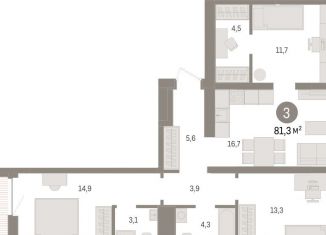 Продажа 3-ком. квартиры, 81.3 м2, Тюмень, ЖК Речной Порт