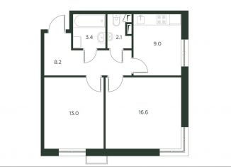 Продам 2-ком. квартиру, 52.3 м2, деревня Лобаново