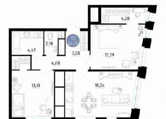 Продается двухкомнатная квартира, 63.8 м2, Рязань