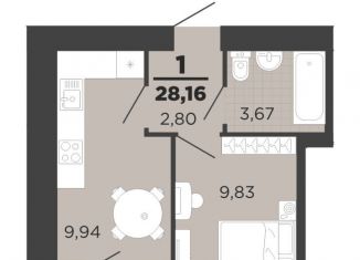 Продаю 1-комнатную квартиру, 28.2 м2, Рязань, ЖК Юный, Семчинская улица, 8