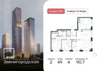Продаю 4-комнатную квартиру, 90.7 м2, Москва, район Хорошёво-Мнёвники, жилой комплекс Левел Звенигородская, к2