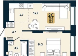Продаю однокомнатную квартиру, 42.5 м2, Новосибирск, метро Золотая Нива