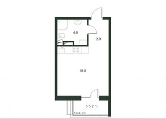 Продается квартира студия, 27.6 м2, деревня Лобаново