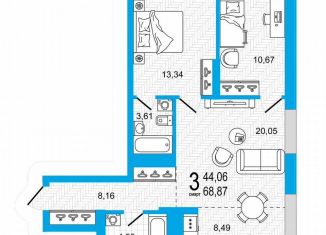 Продается 2-ком. квартира, 68.9 м2, Республика Башкортостан