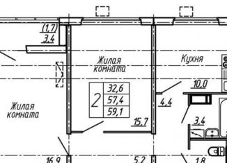 Продается двухкомнатная квартира, 59.1 м2, Воронеж