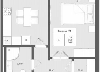 Продажа однокомнатной квартиры, 36.9 м2, деревня Яковлево, ЖК Яковлево, к12