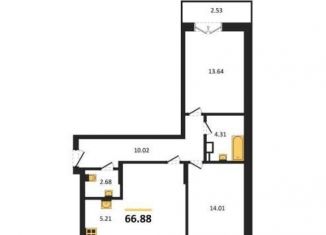 Продам двухкомнатную квартиру, 66.9 м2, Воронеж, проспект Труда, 117